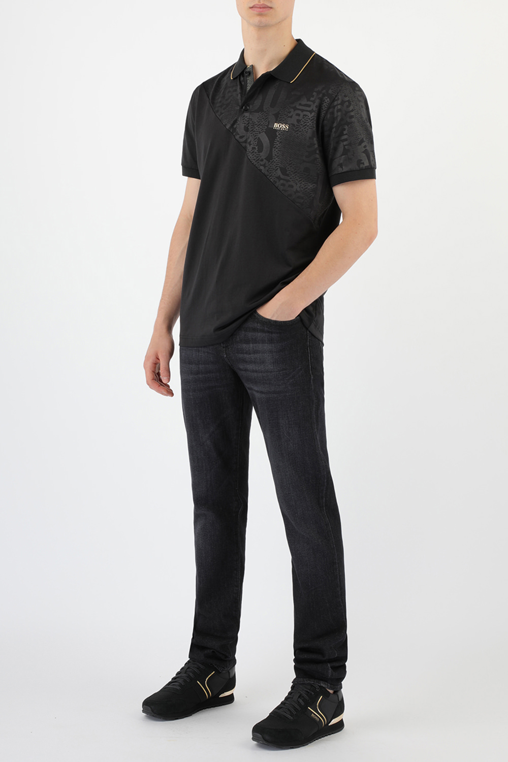 Cotton-Blend Black Polo Shirt With Embossed Logo Artwork